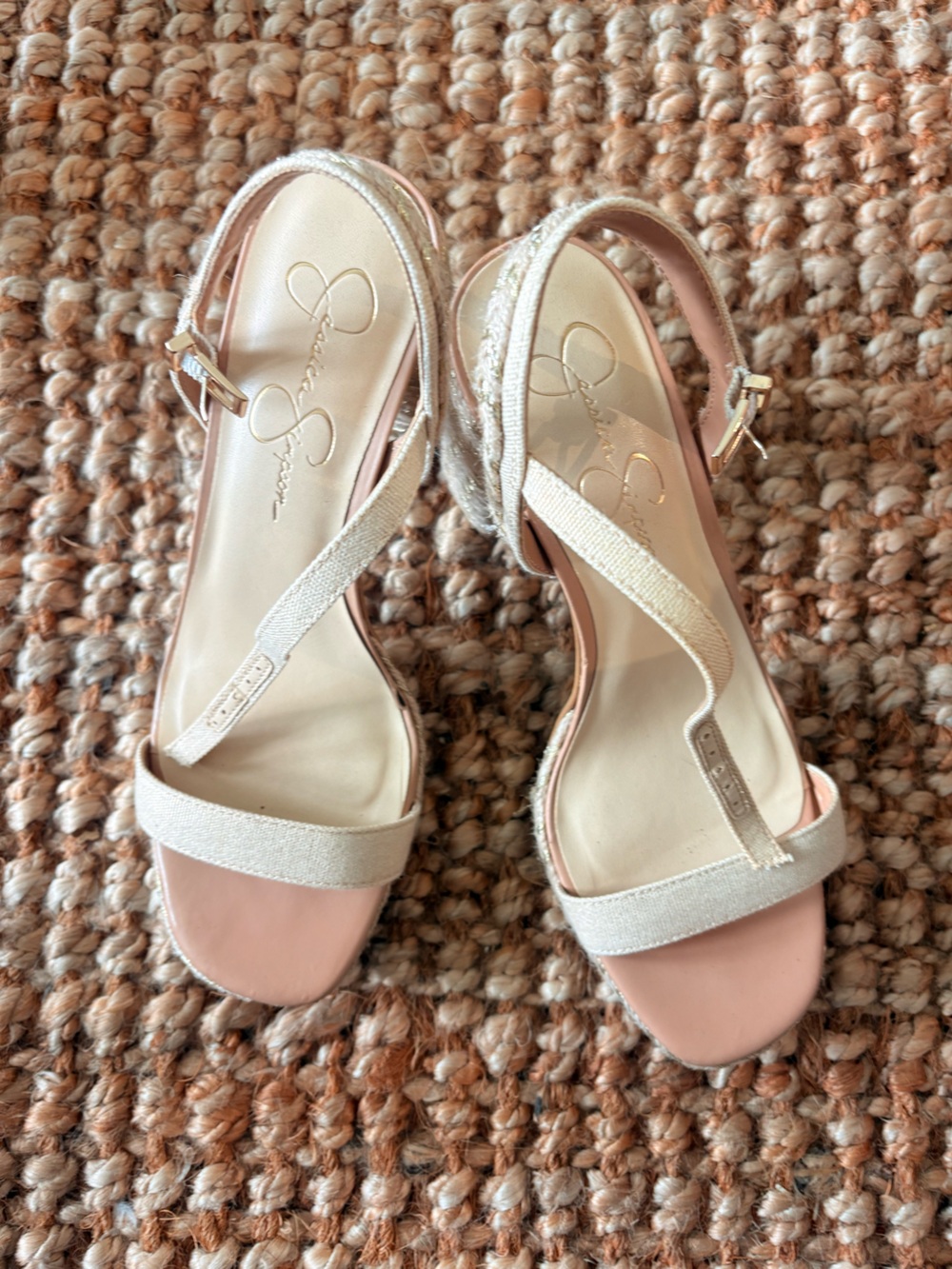 Jessica Simpson Cream and Blush Open-Toe Ankle Strap Heels